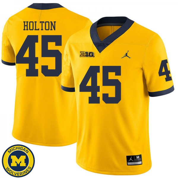 Men's Michigan Wolverines #45 William Holton Yellow Jordan Brand Embroidery Jersey